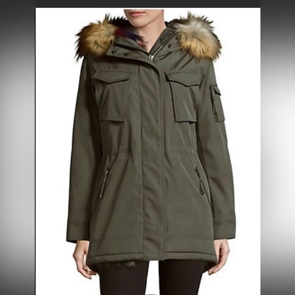 S-13 Women’s Olive Green Parka Coat with Faux Fur Trim
